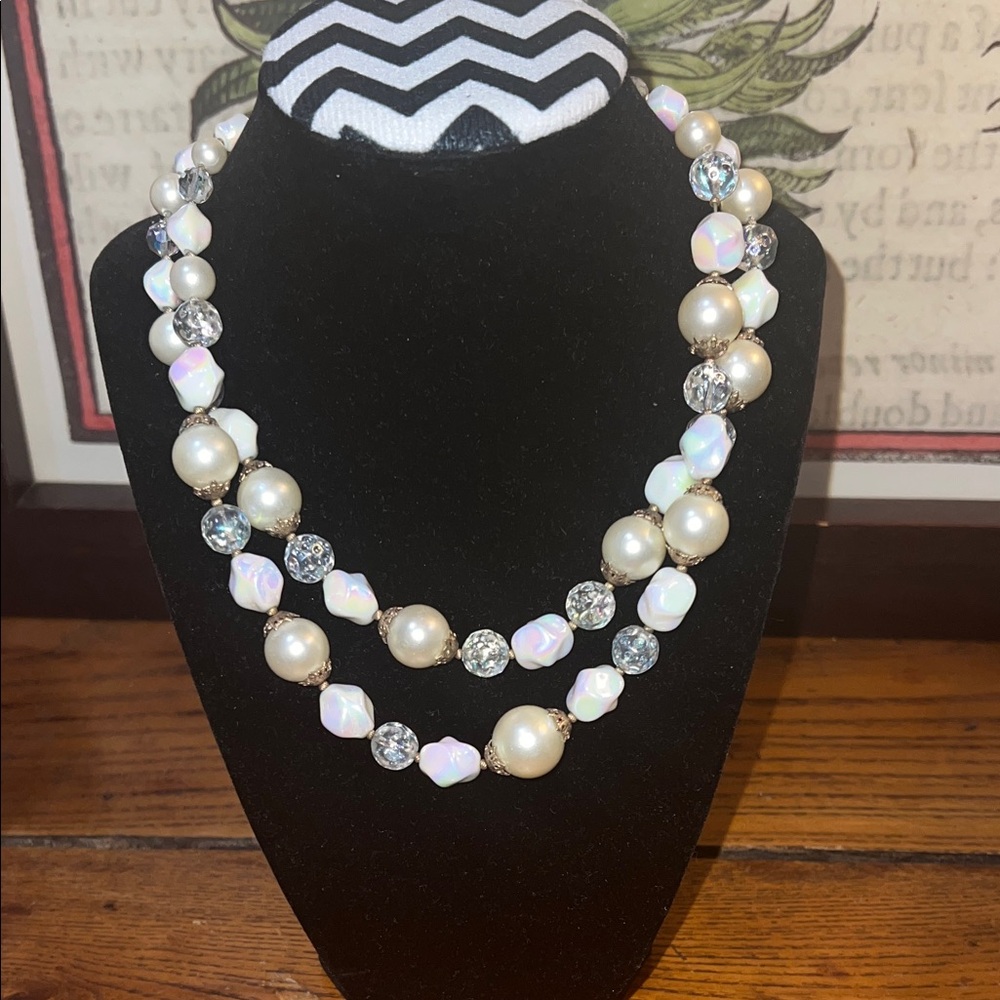 Vintage Trafari signed Lustrous Pearl and Crystal Necklace